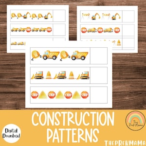 Construction Patterns, Preschool Worksheets, Preschool Printable, Toddler Printable, Preschool Patterns, Busy Book Pages, Toddler Activity