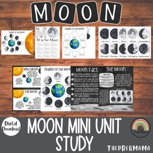 Moon Mini Unit Study, Homeschool Learning Materials, Educational Activities for Preschool, Space Preschool Printable, Learning about Space