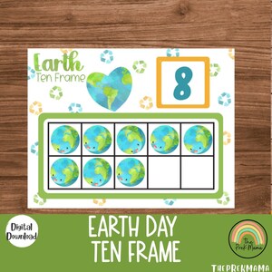Earth Day Ten Frame, Preschool Worksheet, Preschool Printable, Homeschool, Toddler Printable, Kindergarten, Earth Day Printable, Curriculum