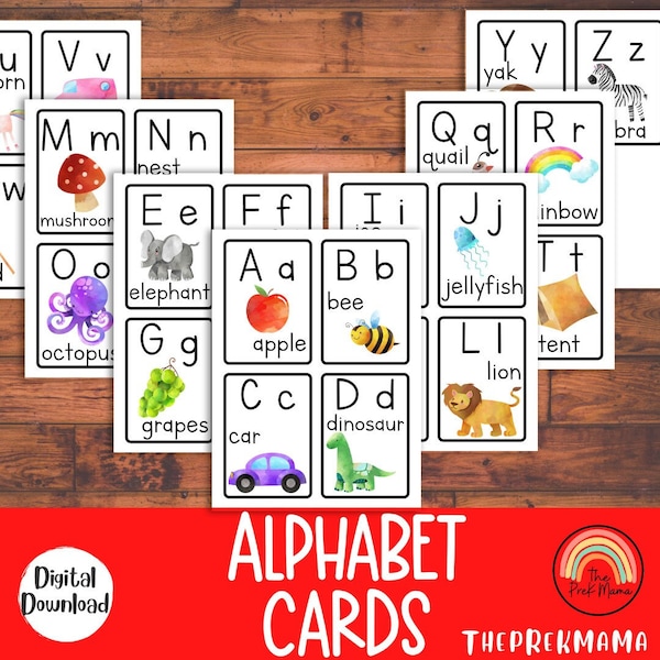 Alphabet Flash Cards, Alphabet Watercolor Flashcards, Preschool Alphabet, Preschool ABCs, Preschool Flashcards, Learning ABCs, Letter Sounds