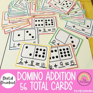Domino Addition Cards, Math Task Box, Montessori Printable, Homeschool Math Addition, Pre-K Counting, Preschool Printable, Math Activity