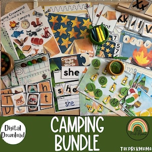 Camping Bundle, Vorschule Arbeitsblatt, Vorschule druckbar, Montessori druckbar, Homeschool, Kleinkind, Camping druckbar und Aktivität, Sommer