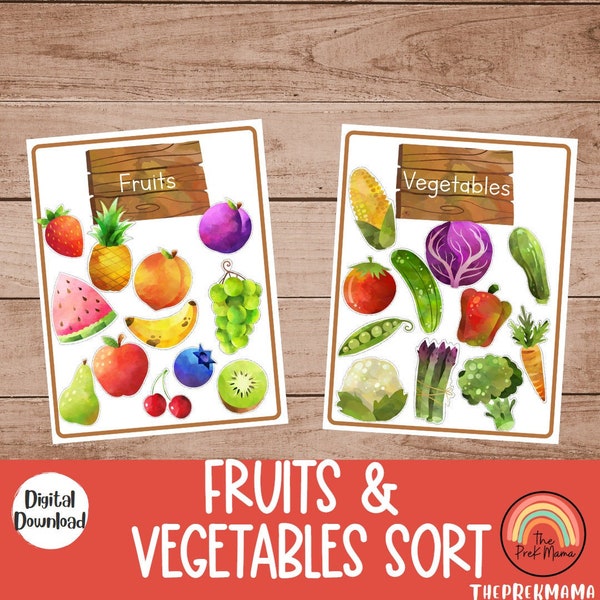 Fruits and Vegetables Sort, Fruits and Vegetables Match, Homeschool Printable, Busy Book Pages, Preschool Printable, Educational Activity
