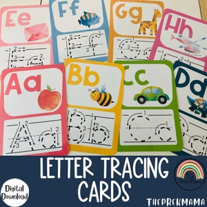 Tarjetas de rastreo de letras, imprimibles para preescolar, hoja de trabajo preescolar, tarjetas de rastreo, tarjetas ABC, plan de estudios preescolar, tarjetas flash preescolares