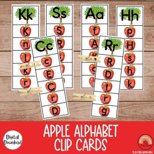Apple Alphabet Clip Cards, Preschool Printable, Montessori Materials, Preschool Curriculum, Homeschool Resources, Homeschool Learning