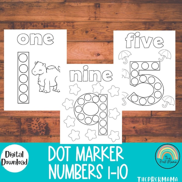 Numbers 1-10 Dot Markers, Dab Markers Preschool Printable, Preschool Math, Preschool Worksheet, Number Recognition, Learning Activity