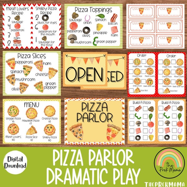 Pizza Parlor Dramatic Play, Pretend Play, Classroom Dramatic Play, Home Dramatic Play, Playroom, Restaurant, Preschool Printable,