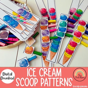 Ice Cream Scoop Muster, Vorschularbeitsblatt, Vorschule druckbar, Montessori, Homeschool, Kleinkind druckbar, Sommer druckbar