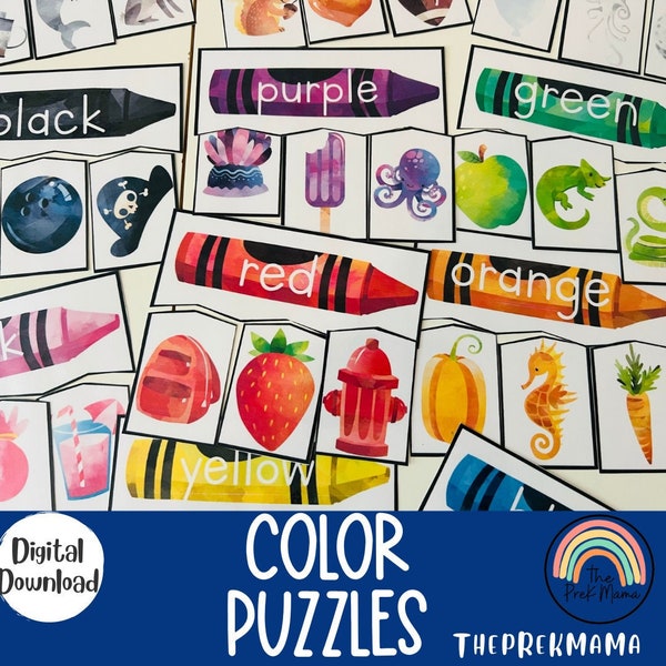 Color Puzzles, Activity for Kids, Preschool Worksheet, Preschool Printable, Learning Colors, Toddler Preschool Homeschool, Montessori