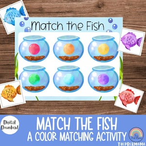 Match the Fish Color Match, Preschool Worksheet, Toddler Printable, Learning Colors, Educational Printable, Preschool Homeschool, Montessori