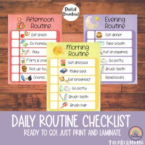 Daily Routine Checklist, Printable Chore Chart, Routine Chart, Routine Chart for Kids, Preschool Routine Chart, Printable, Kid Routine Chart