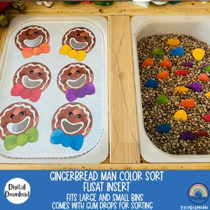 Gingerbread Man Color Sort Flisat Insert, Inserto Flisat de Navidad, Inserto Flisat imprimible, Inserto Flisat preescolar y niño pequeño, Sensorial