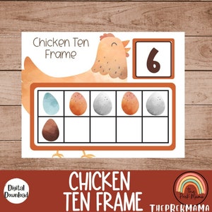 FARM Chicken Ten Frame, Matériaux Montessori, Imprimable préscolaire, Mathématiques préscolaires, Pages de reliure occupées, Montessori Tout-petit préscolaire