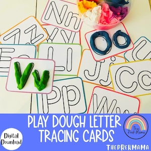 Play Dough Letter Tracing Cards, Preescolar Imprimible, Actividad Preescolar, Hoja de Trabajo Preescolar de Actividad para Niños Pequeños, Tarjetas de Rastreo Preescolar