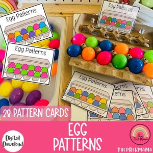 Padrões de ovos, impressão de Páscoa, impressão pré-escolar, matemática pré-escolar, atividade escolar em casa, impressão Montessori, cartões de caixa de tarefas