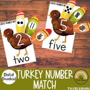 Turkey Number Match, Thanksgiving Printable, Montessori Materials, Homeschool Resources, Fall Activity for Kids, Preschool Printable
