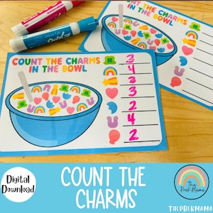 Conte os amuletos, Lucky Cereal Pré-escolar para impressão, Recurso escolar em casa, Planilha pré-escolar, Matemática pré-escolar, Atividade de aprendizagem, Ocupado