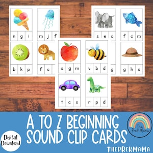 A to Z Beginning Sounds Clip Cards, Preschool Printable|, Kindergarten, Letter Sounds Preschool, Montessori, Preschool Phonics