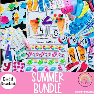 Summer Bundle, Preschool Worksheet, Preschool Printable, Montessori Printable, Homeschool, Toddler, Summer Printable and Activity