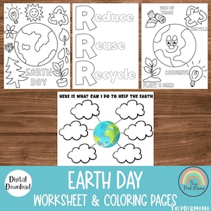Earth Day Worksheet Coloring Pages, Preschool Worksheet, Preschool Printable, Homeschool, Toddler Printable, Earth Day Printable, Curriculum