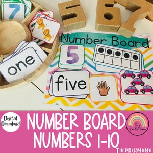 Number Board Matching Numbers 1-10, Mathématiques préscolaires, Préscolaire imprimable, Pratique de comptage préscolaire, Pages de livre occupées, École à la maison imprimable