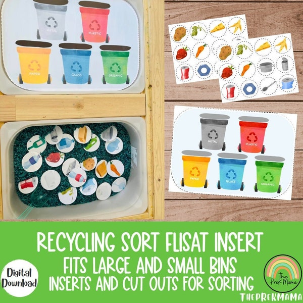 Recycling Sort Flisat Insert, Flisat Table, Flisat Insert Printable, Flisat Insert Preschool, Sensory Table, Sensory Inserts, Earth Day