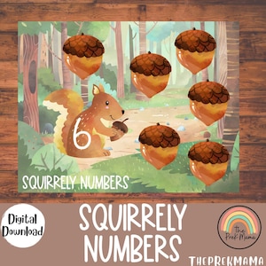 Squirrely-Zahlen, Mathe-Aktivität für die Vorschule, Herbst zum Ausdrucken, Montessori-Material, Homeschool-Arbeitsblatt, Homeschool-Lehrplan