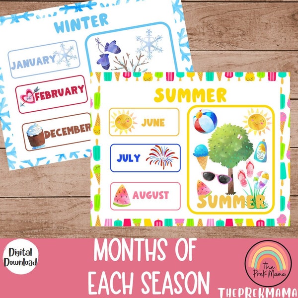 Months of Each Season, Circle Time, Preschool Curriculum, Preschool Printable Calendar, Preschool Printable, Homeschool, Montessori