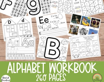 Alphabet Workbook 260 Pages, Letter of the Week Workbook, Summer Preschool Workbook, Letter Recognition, Letter Tracing, Alphabet Worksheets