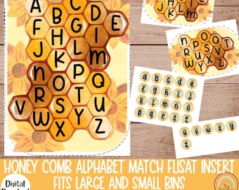 Honey Comb Alphabet Match Flisat Inserts, Mesa Flisat, Inserto Flisat imprimible, Inserto Flisat Preescolar, Mesa sensorial, Inserciones sensoriales
