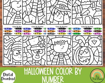 Halloween Color By Number, Halloween Preschool Printable, Homeschool Printable, Montessori Printable, Kid Activity, Toddler Activity