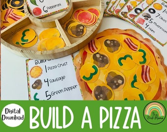 Bouw een pizza, doe alsof je speelt, voorschoolse afdrukbare, drukke boek, kleuterschool afdrukbare, peuteractiviteit, voorschoolse activiteit, PreK afdrukbare
