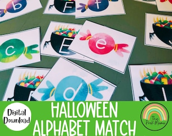 Halloween Alphabet Match, Halloween Preschool Printable, Alphabet Activity, Learning Letters, Homeschool Printable, Montessori Printable