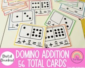 Domino Addition Cards, Math Task Box, Montessori Printable, Homeschool Math Addition, Pre-K Counting, Preschool Printable, Math Activity