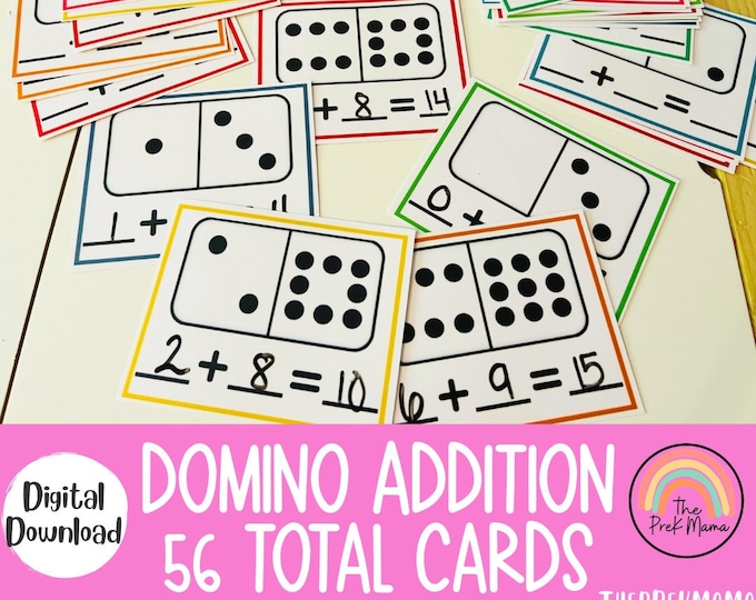 Domino Addition Cards, Math Task Box, Montessori Printable, Homeschool Math Addition, Pre-K Counting, Preschool Printable, Math Activity