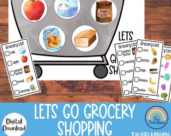 Lets Go Grocery Shopping, Toddler Activity Homeschool Printable, Busy Book Pages, Preschool Printable, Educational Activity, PreK Curriculum
