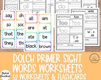 Dolch Primer Sight Words Worksheets, Kindergarten Sight Word Worksheets, Sight Word Worksheets, Sight Word Flashcards, High Frequency Words