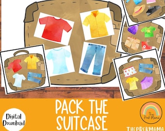 Empacar la maleta, Actividad para niños pequeños Imprimible en casa, Páginas de libros ocupados, Imprimible en preescolar, Actividad educativa, Plan de estudios de PreK