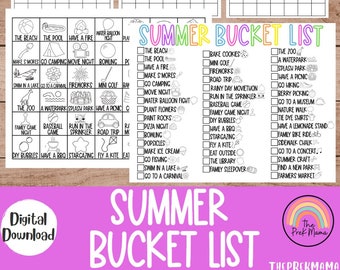 Op de afbeelding: Een afdrukbare zomerbucketlist met activiteiten voor elke maand, juni, juli en augustus. De lijst bevat activiteiten zoals naar het strand gaan, picknicken en naar een kermis gaan. De lijst is ontworpen voor gezinnen en kinderen.