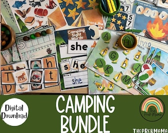 Camping Bundle, Vorschule Arbeitsblatt, Vorschule druckbar, Montessori druckbar, Homeschool, Kleinkind, Camping druckbar und Aktivität, Sommer