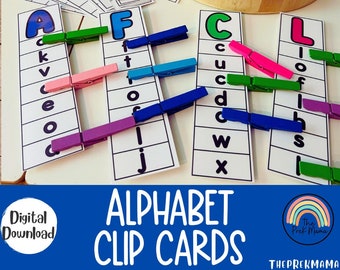 Alphabet Clip Cards, Task Box Letters, Activity for Kids, Preschool Letters, Alphabet Matching Game, Preschool Worksheet, Letter Recognition