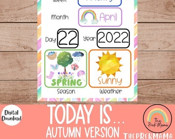 Hoje é calendário (versão de outono), horário do círculo, currículo pré-escolar, calendário pré-escolar para impressão, pré-escolar para impressão, ensino em casa