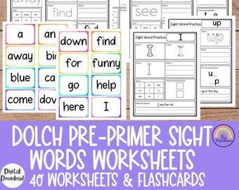 Dolch Pre-Primer Sight Words Worksheets, Preschool Sight Word Worksheets, Sight Word Worksheets, Sight Word Flashcards, High Frequency Words