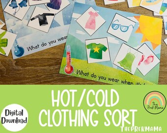Hot & Cold Clothing Sort, Toddler Activity Homeschool Printable, Busy Book Pages, Preschool Printable, Educational Activity, PreK Curriculum