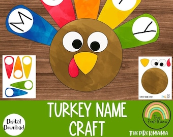Turkey Name Craft, Fall Activity for Kids, Toddler Activity, Homeschool Resource, Montessori Materials, Sensory Table Printable, Preschool