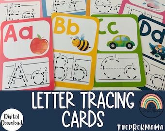 Letter Tracing Cards, Preschool Printable, Preschool Worksheet, Tracing Cards, ABC Cards, Preschool Curriculum, Preschool Flash Cards