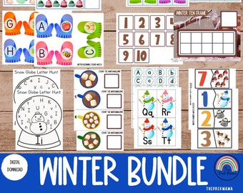 Winter Bundle, Preschool Curriculum,  Winter Preschool Printable, Homeschool Printable, Montessori Printable, Kid Activity, Winter Activity