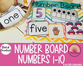 Number Board Matching Numbers 1-10, Preschool Math, Preschool Printable, Preschool Counting Practice, Busy Book Pages, Homeschool Printable