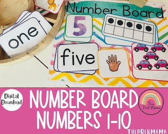 Number Board Matching Numbers 1-10, Preschool Math, Preschool Printable, Preschool Counting Practice, Busy Book Pages, Homeschool Printable