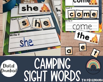 Camping Sight Words, Preschool Worksheet, Preschool Printable, Learning PreK Homeschool, Homeschool Resource, Sight Word Activity